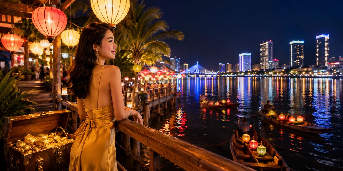 Chợ đêm Đà Nẵng với quầy xổ số và không khí giải trí sôi động – nét văn hóa thử vận may đặc trưng miền Trung Việt Nam